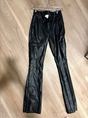 cinq a sept Black Faux Leather Bootcut Cargo Pants